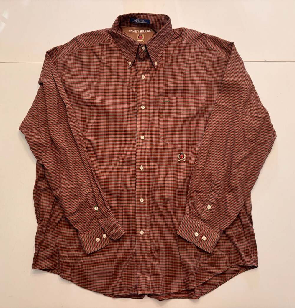 Tommy Hilfiger Men's Long Sleeve Button Down Plaid Shirt with Corduroy Collar Ac
